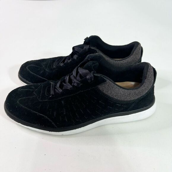 UGG Shoes Womens 7 Black Victoria Suede Satin Lace Up Casual Sneaker - Picture 3 of 9